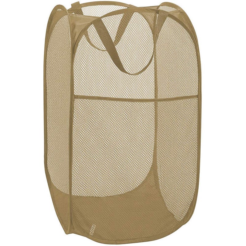 Buenod Mesh Popup Laundry Hamper, Foldable Laundry Basket Clothes Hamper for Home, Apartment, College Dorm or Travel, Collapsible for Storage, Beige - Image 1